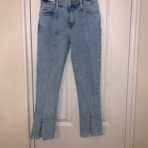 Acid Wash Denim Capri Ankle Flare Pants